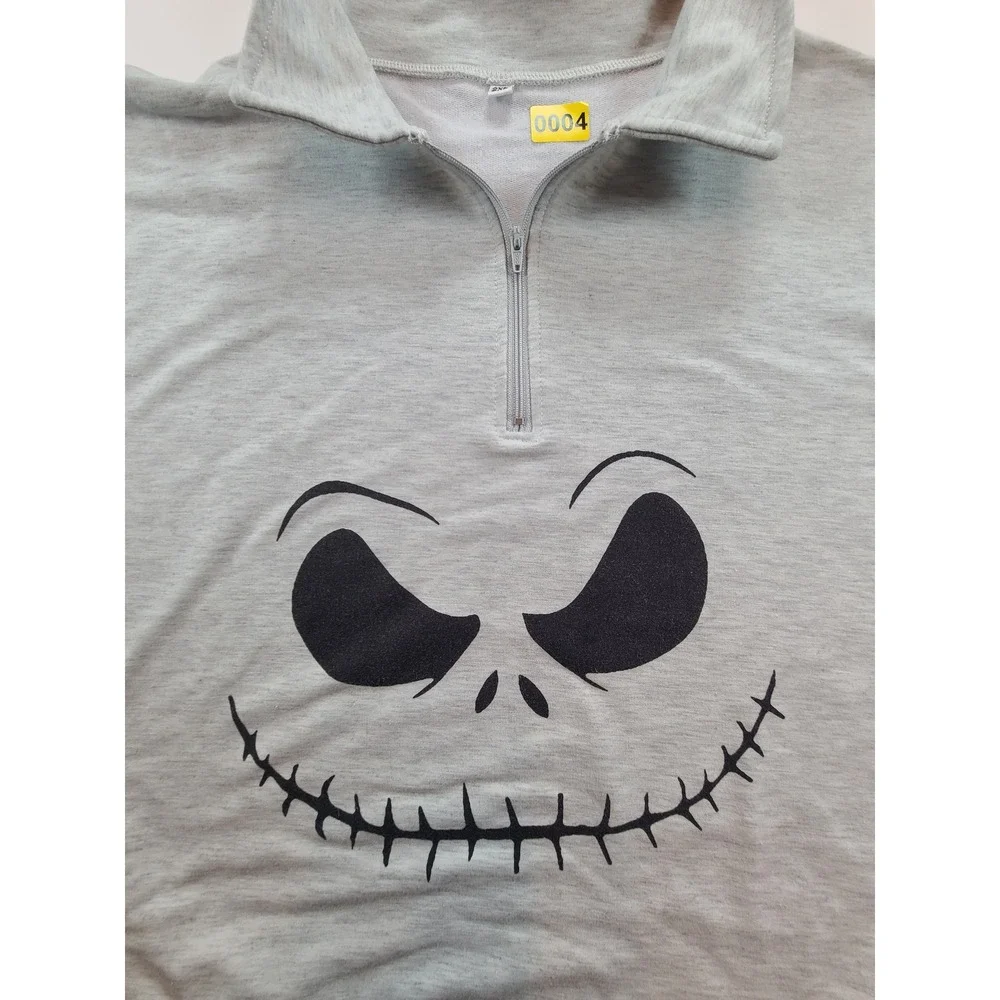 Mens 2XL Jack Skellington Bat Print Mock Neck‎ Quarter Zip Pullover Sweatshirt